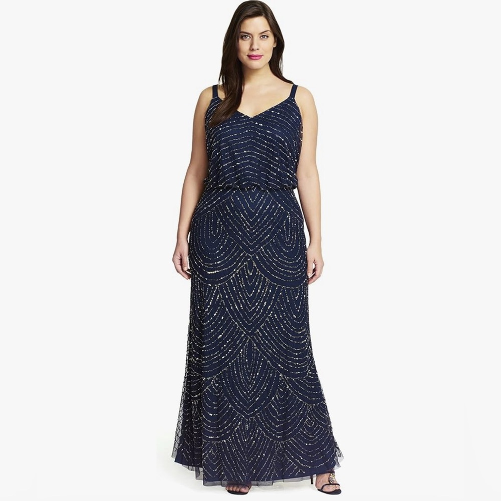 Adrianna Papell Art Deco Beaded Navy gown